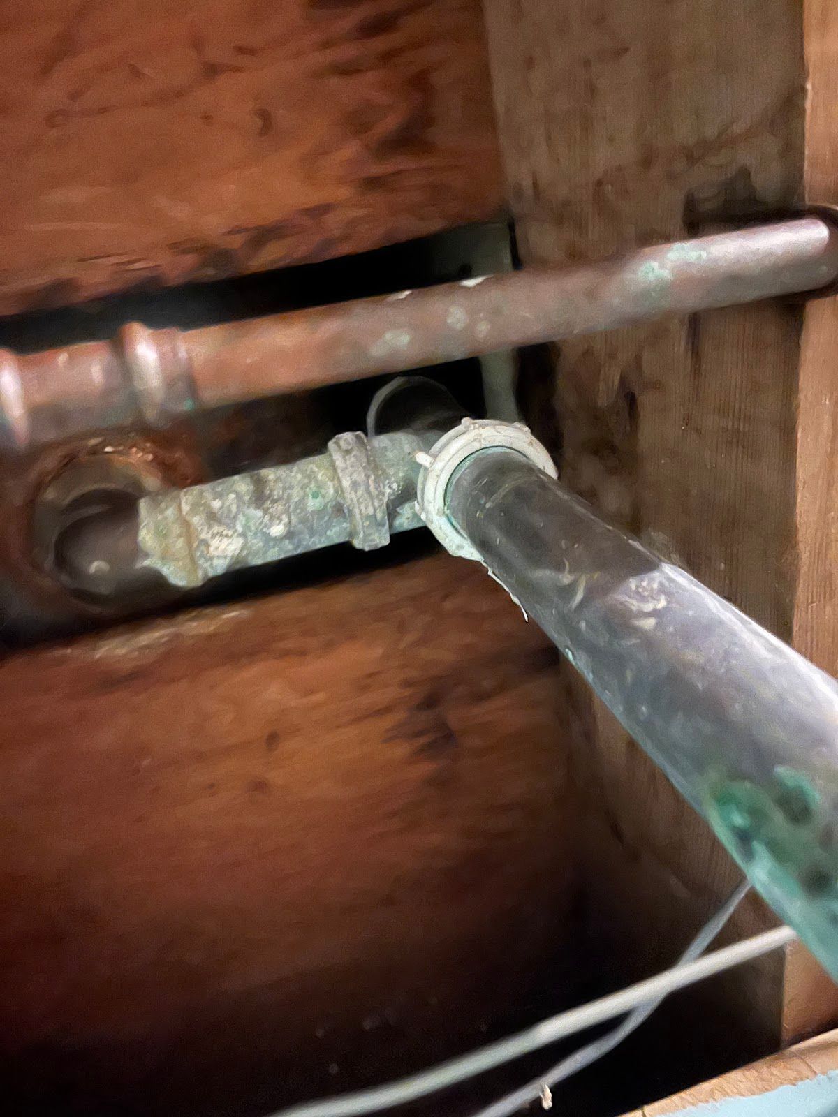 Pipe joint showing corrosion and surface deposits